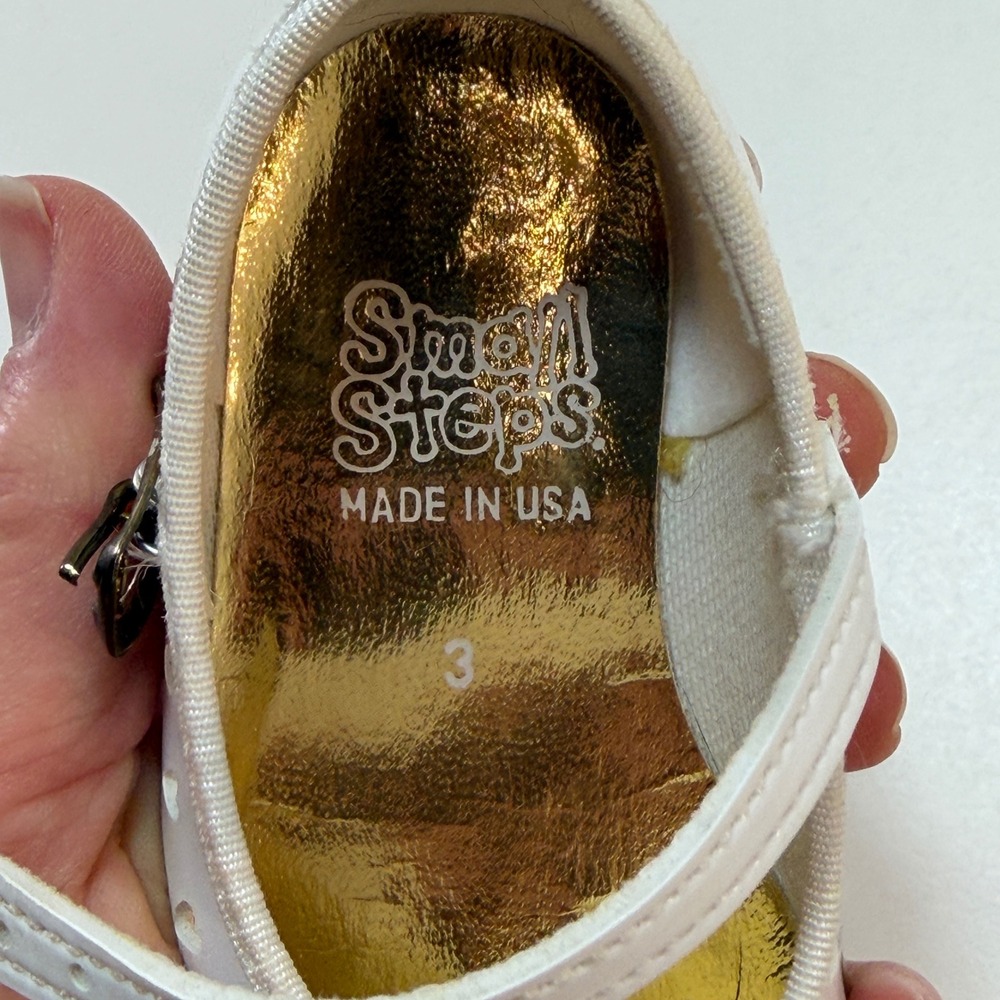 Small Steps Mary Jane Shoes Kids 3W White Patent Bow Heart Cutout Katie Vintage - Picture 8 of 9